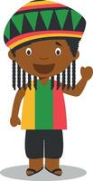 Character from Jamaica dressed in the traditional way with dreadlocks. Illustration. Kids of the World Collection. vector