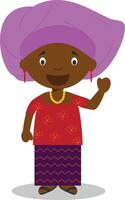 personaje desde Nigeria vestido en el tradicional camino con un gele. ilustración. niños de el mundo recopilación. vector