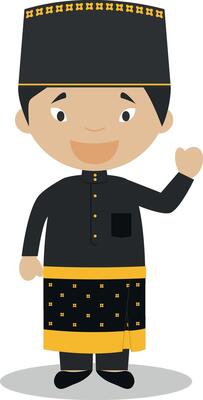 Character from Brunei dressed in the traditional way Illustration. Kids of the World Collection.