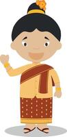 personaje desde Laos vestido en el tradicional camino ilustración. niños de el mundo recopilación. vector