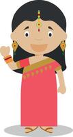 personaje desde India. indio niña vestido en el tradicional camino con sari. ilustración. niños de el mundo recopilación. vector