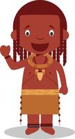 Character from Angola Himba Tribe dressed in the traditional way Illustration. Kids of the World Collection. vector