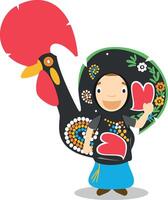 Character from Portugal disguised as typical Barcelos rooster. Illustration. Kids of the World Collection. vector