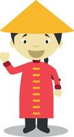 personaje desde China vestido en el tradicional camino ilustración. niños de el mundo recopilación. vector