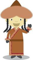 Character from Mongolia dressed in the traditional way Illustration. Kids of the World Collection. vector