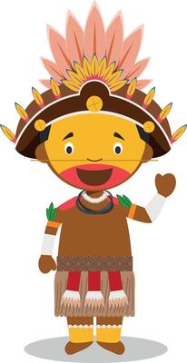 Character from Papua New Guinea Dani Tribe dressed in the traditional way Illustration. Kids of the World Collection.