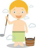 Character from Finland in a traditional sauna. Illustration. Kids of the World Collection. vector