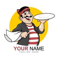 Man holding an empty plate in traditional clothing, Madura, East Java. illustration of the Indonesian mascot logo vector