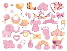 illustration set of baby girl design elements collection vector