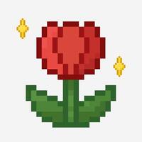 Pixel art Tulip flower with sparkling 8 bit style vector