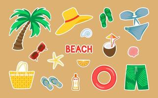 A set of stickers on the theme of beach and sea. vector