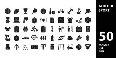 Fitness and Workout Line Icons. Editable Stroke. Pixel Perfect. For Mobile and Web. Contains such icons as Bodybuilding, Heartbeat, Swimming, Cycling, Running, Diet. vector