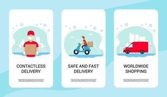 Safe delivery. Mobile app screens template. vector