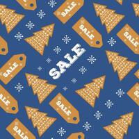 Christmas seamless pattern. Consists of gingerbreads in the shape of Christmas trees, snowflakes and the inscription sale on a blue background. vector