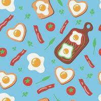 Seamless pattern with cute smiling breakfast food. vector