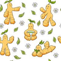 Funny ginger roots. Seamless pattern. vector
