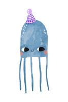 Set of colored jellyfish in cartoon style. Jellyfish are celebra vector