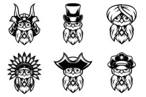 Owl Heads Bundle Outline Version vector