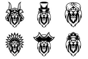 Lion Heads Bundle Outline Version vector