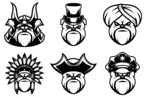 Bulldog Heads Bundle Outline Version vector