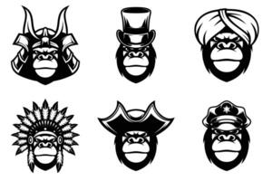 Gorilla Heads Bundle Outline Version vector