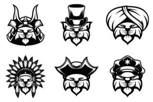 Cat Heads Bundle Outline Version vector