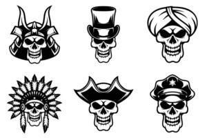 Skull Heads Bundle Outline Version vector