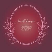 Wedding Crest floral Line Art Design. Botanical Crest Line Drawing. Greenery Line Art, Leaf and Branches Crest. Floral Frame line Art. Monogram Logo Crest vector