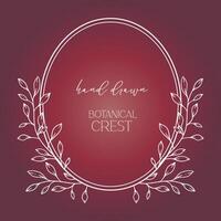 Wedding Crest floral Line Art Design. Botanical Crest Line Drawing. Greenery Line Art, Leaf and Branches Crest. Floral Frame line Art. Monogram Logo Crest vector