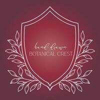 Wedding Crest floral Line Art Design. Botanical Crest Line Drawing. Greenery Line Art, Leaf and Branches Crest. Floral Frame line Art. Monogram Logo Crest vector