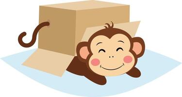 Cute monkey under cardboard box vector