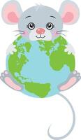 Cute mouse with a globe vector