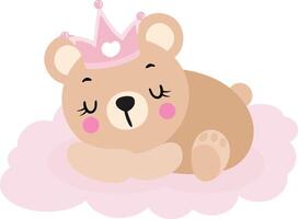 linda bebé osito de peluche oso princesa dormido vector