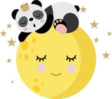 Little panda sleeping on top of cute moon vector