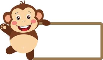 Cute monkey with blank banner vector