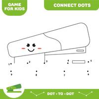 Dot to dot stapler educational game for preschool kids. Activity worksheet. Handwriting practice vector