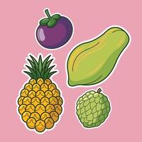 exótico tropical frutas dibujos animados letras vector