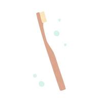 Wooden, bamboo toothbrush, isolated on white background. Concept of ecology, zero waste, natural hygiene products. Modern illustration, flat style. vector
