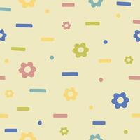 Colorful and bright flowers geometric seamless pattern. Dashed lines and flower on beige background vector