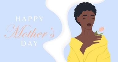 Happy Mother's Day simple banner. The girl with flower. Postcard for the holiday Mother's Day, International Women's Day vector