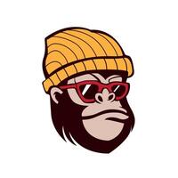 Monkey head with beanie and glasses vector