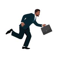 Young black businessman jumping with briefcase. vector