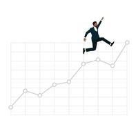 Young Businessman jumping up on stock graph. growth graph and business. vector