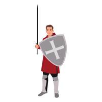 Noble warrior. Portrait of one medeival warrior or knight in armor and helmet with shield and sword. vector