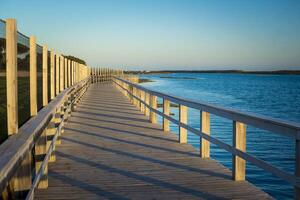 View on Rio Formosa wooden boardwalk near Faro in the Algarve, Portugal photo