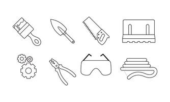 Outline web icons set building, construction and home repair tools vector