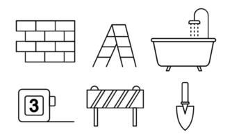 Outline web icons set building, construction and home repair tools vector