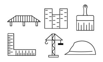 Outline web icons set building, construction and home repair tools vector