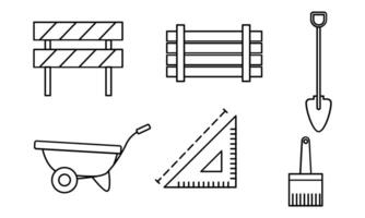 Outline web icons set building, construction and home repair tools vector