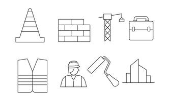 Outline web icons set building, construction and home repair tools vector